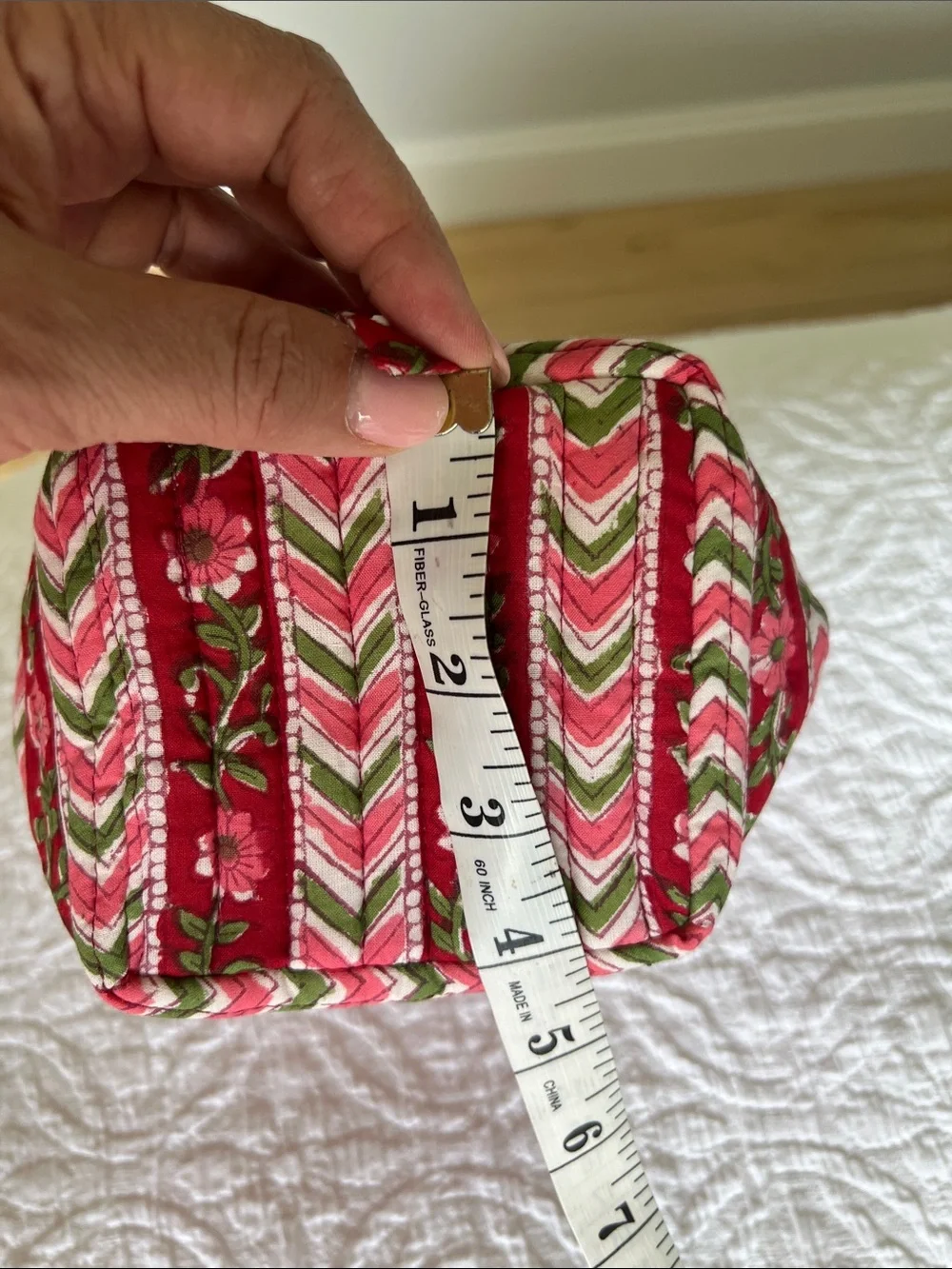 Mynah Red Patterned Quilted Cosmetic Bag
